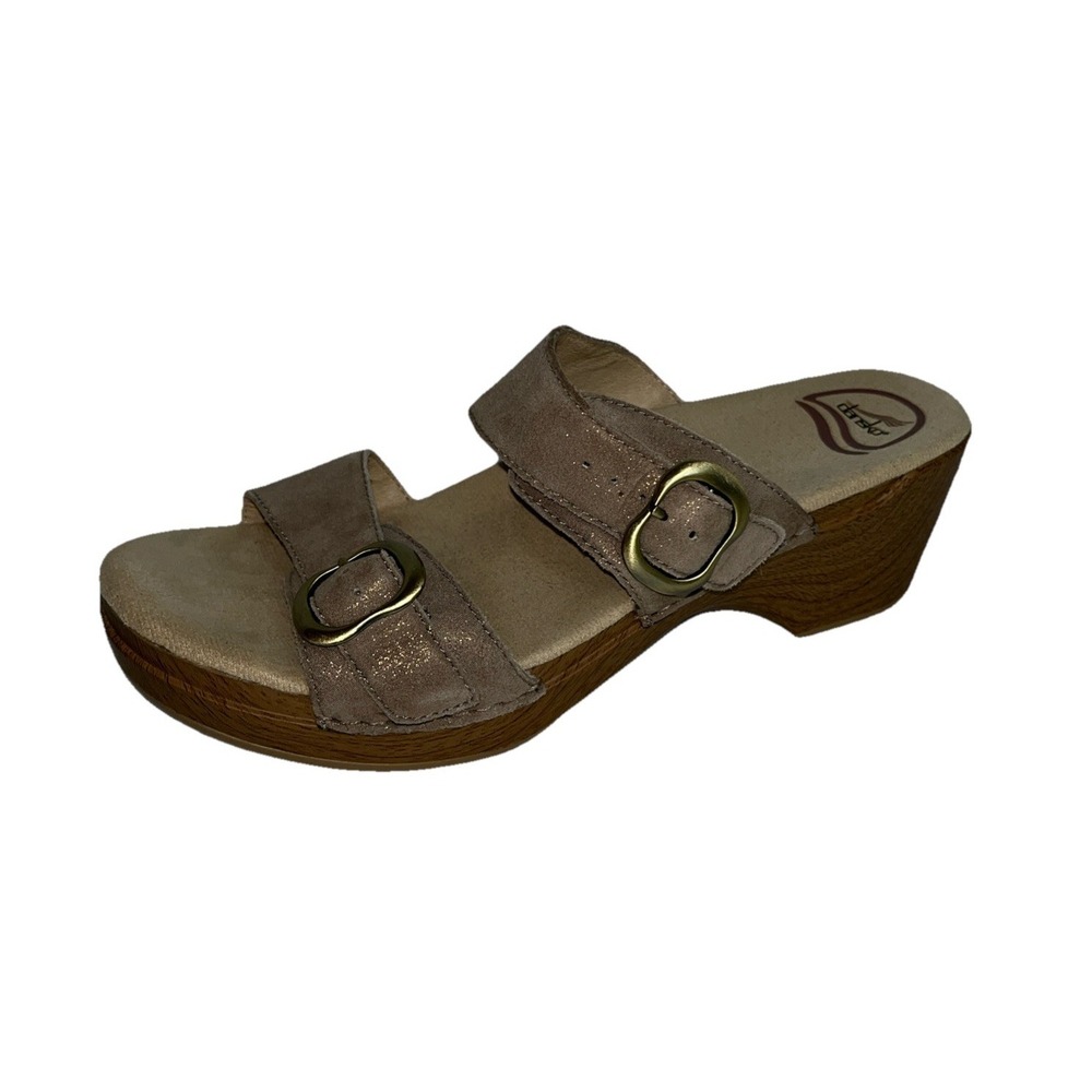 Dansko NWOB Sophie Womens Size 40/9 US Double Buckle Tan Metallic Slide Wedge‎